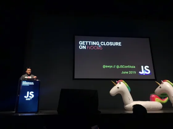 swyx on stage at JSConf