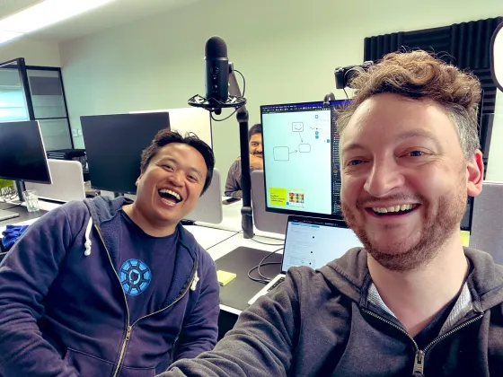 swyx laughing in an office selfie with Steve Ruiz